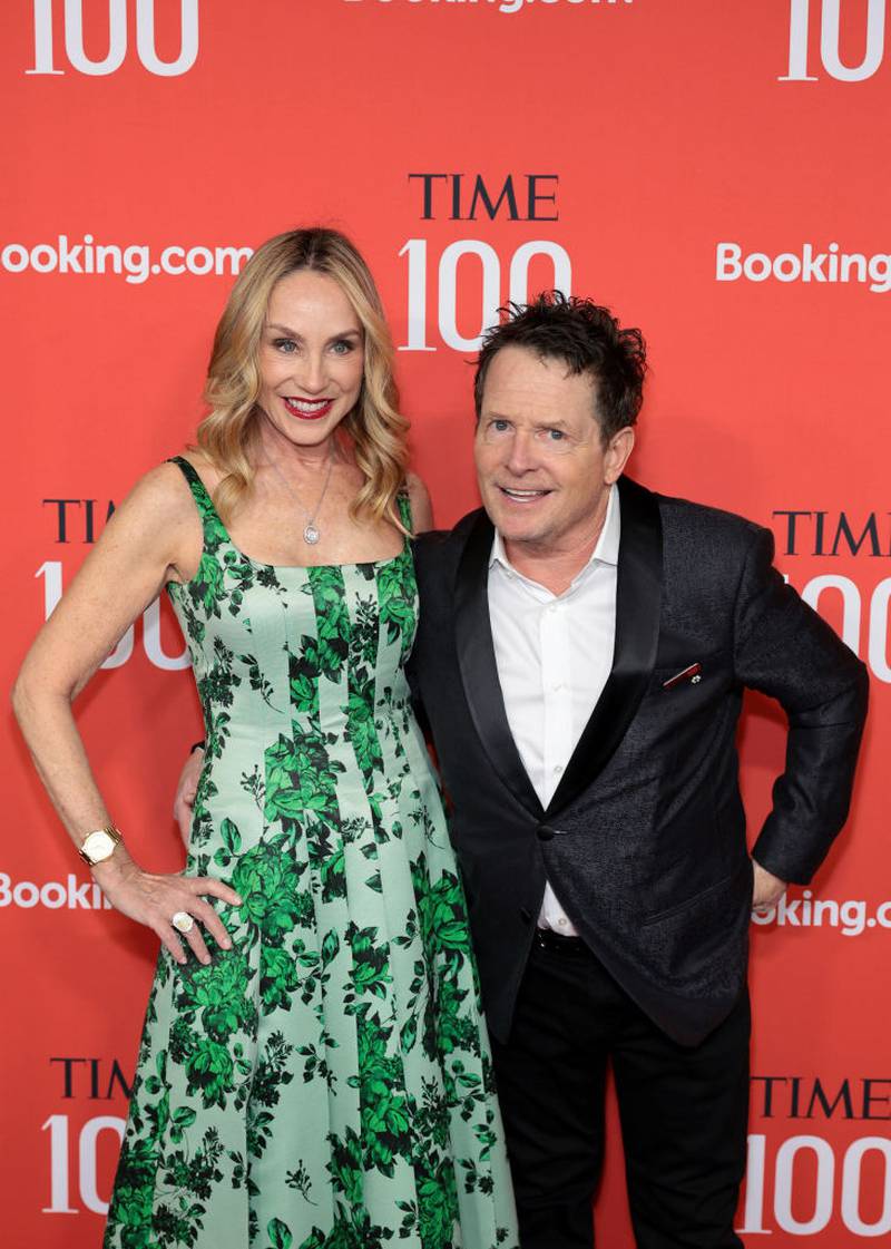 NEW YORK, NEW YORK - APRIL 25: (L-R) Tracy Pollan and Michael J. Fox attend the 2024 TIME100 Gala at Jazz at Lincoln Center on April 25, 2024 in New York City.  (Photo by Dimitrios Kambouris/Getty Images for TIME)